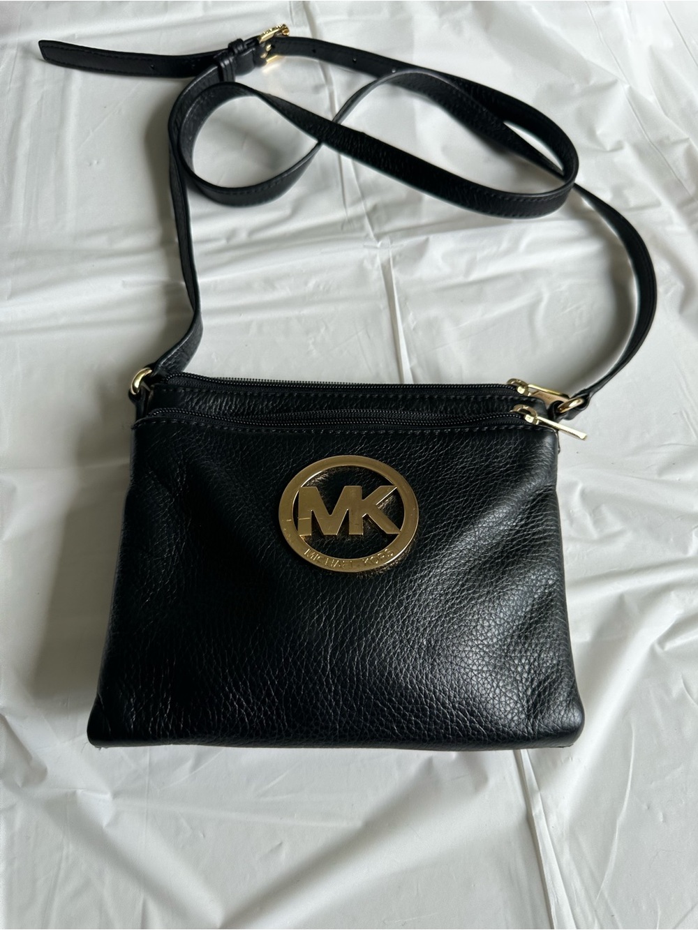 Michael Kors Black Crossbody Bag with Gold MK Logo